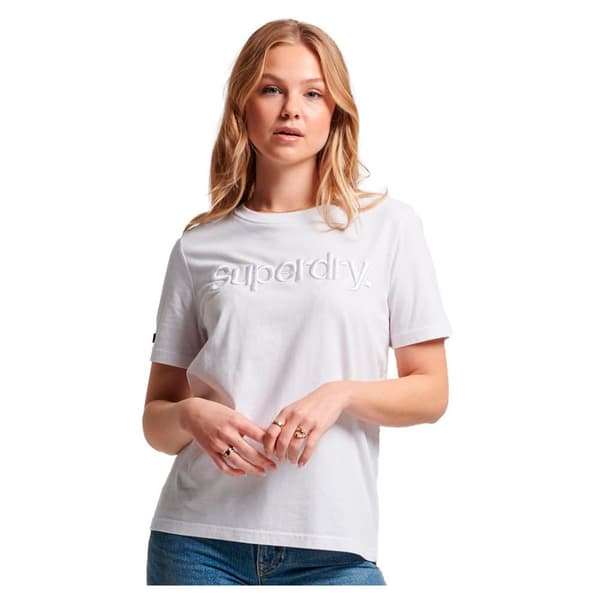 Superdry Kortärmad T-shirt Med Rund Hals Tonal Embroidered Logo Vit 2XS Kvinna