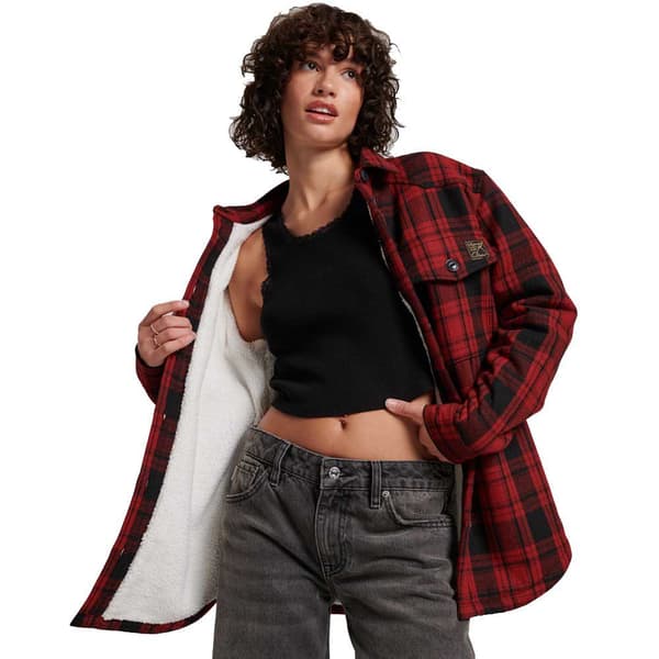 Superdry Skjorta Vintage Borg Check Overshirt Röd M Kvinna