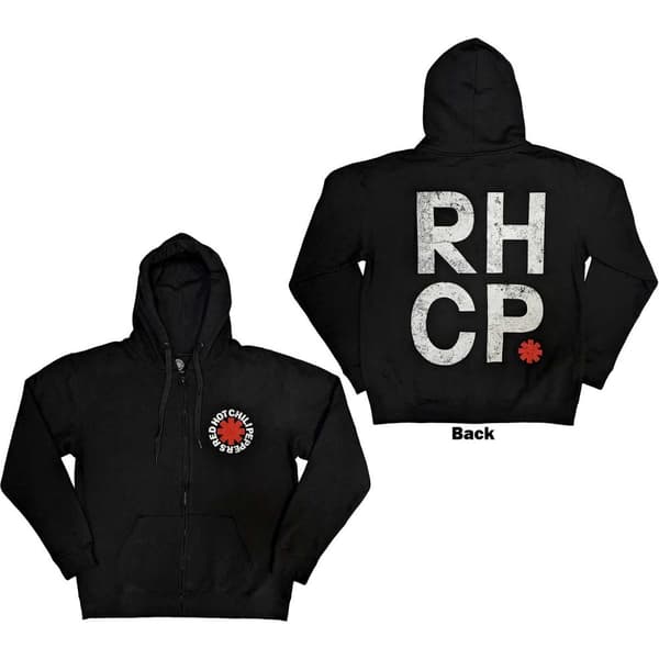 Red Hot Chili Peppers Unisex Zipped Hoodie: Red Asterisk (Back Print) (Small)