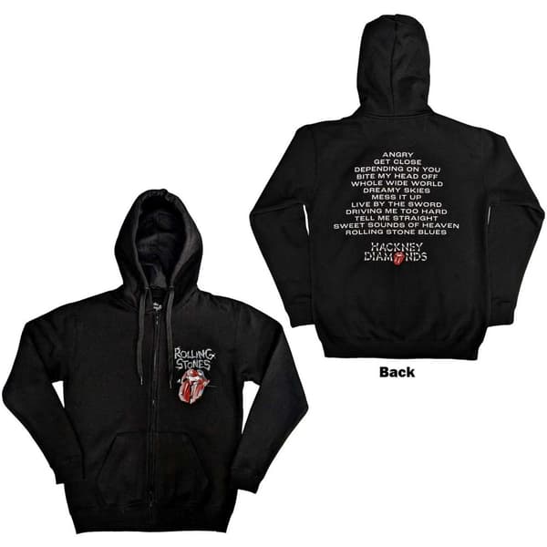 The Rolling Stones Unisex Zipped Hoodie: Hackney Diamonds Tracklist (Back Print) (Large)