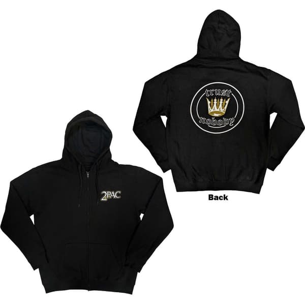Tupac Unisex Zipped Hoodie: Crown Seal (Back Print) (Large)