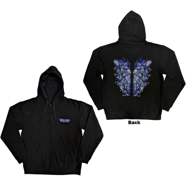 Bring Me The Horizon Unisex Zipped Hoodie: Blue Crow Wings (Back Print) (Large)