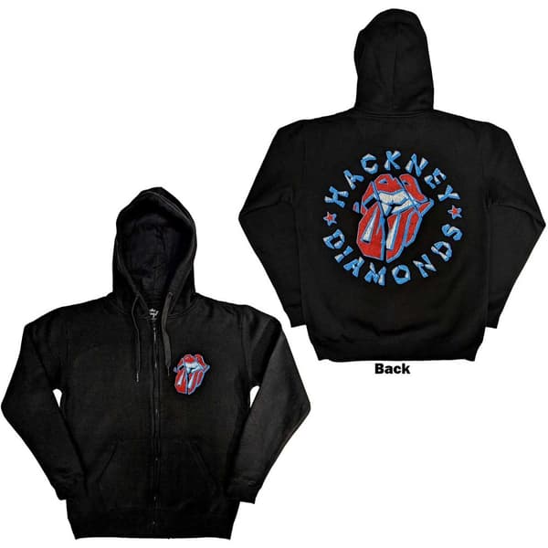 The Rolling Stones Unisex Zipped Hoodie: Hackney Diamonds Stars (Back Print) (Small)