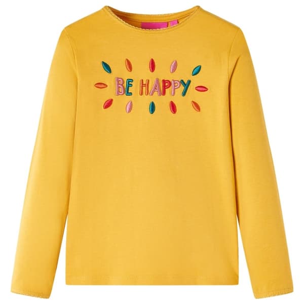 vidaXL T-shirt med långa ärmar för barn mörk ockra 104