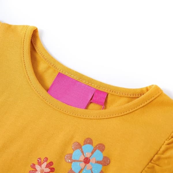 vidaXL T-shirt med långa ärmar för barn mörk ockra 92