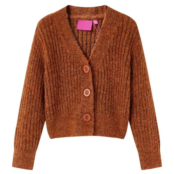 vidaXL Cardigan for barn strikket konjakk 92