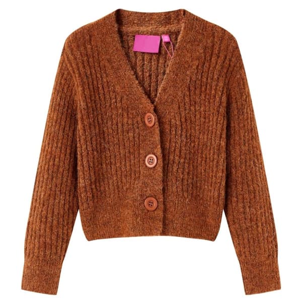 vidaXL Cardigan for barn strikket konjakk 128