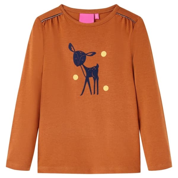 vidaXL T-shirt med långa ärmar för barn konjaksbrun 116