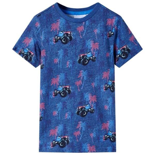 vidaXL T-shirt för barn grå mörkblå melange 128
