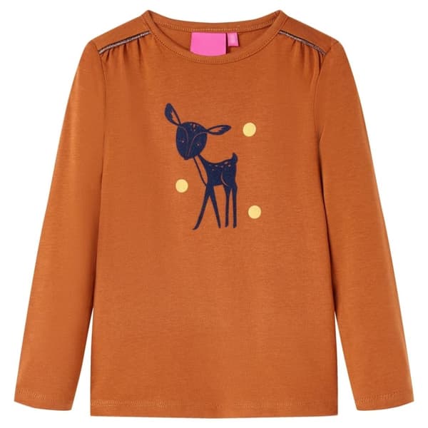 vidaXL T-shirt med långa ärmar för barn konjaksbrun 104