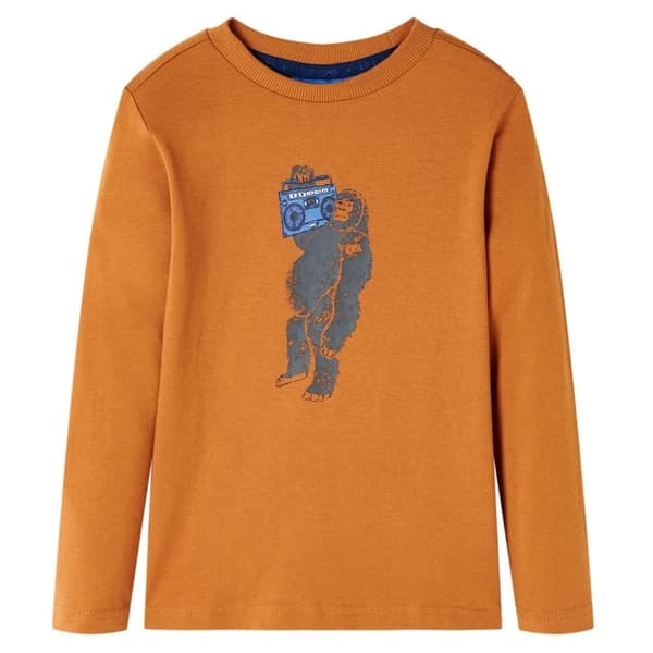 vidaXL T-shirt med långa ärmar för barn mörk ockra 104