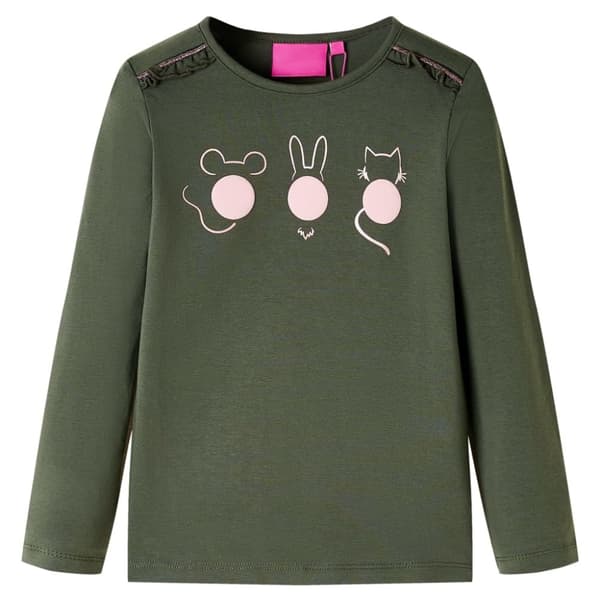 vidaXL Langærmet T-shirt til børn str. 128 kakifarvet