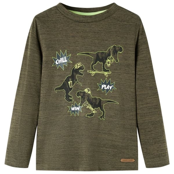 vidaXL Langærmet T-shirt til børn str. 92 kakimeleret