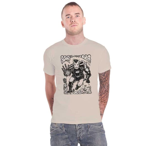 Marvel T Shirt Iron Man Sketch Official Mens Natural