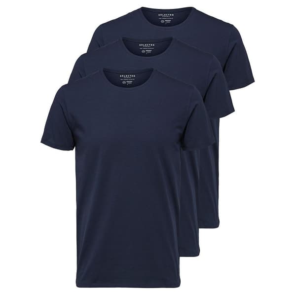 Selected Lyhythihainen O-pääntie B T-paita New Pima 3 Yksiköitä Sininen XL Mies