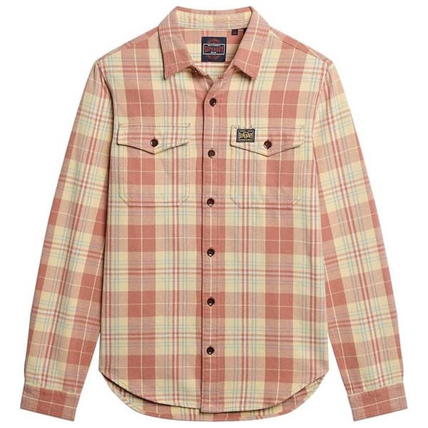 Superdry Lang ærmet Skjorte Cotton Worker Check Orange M Mand