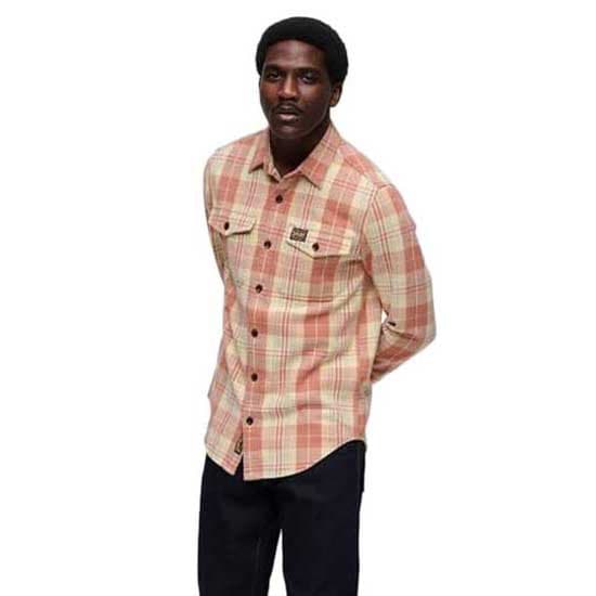 Superdry Lang ærmet Skjorte Cotton Worker Check Orange M Mand