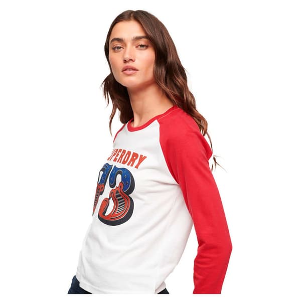 Superdry Pitkähihainen Pyöreä Kaula-aukkoinen T-paita Vintage Americana Punainen XS Nainen