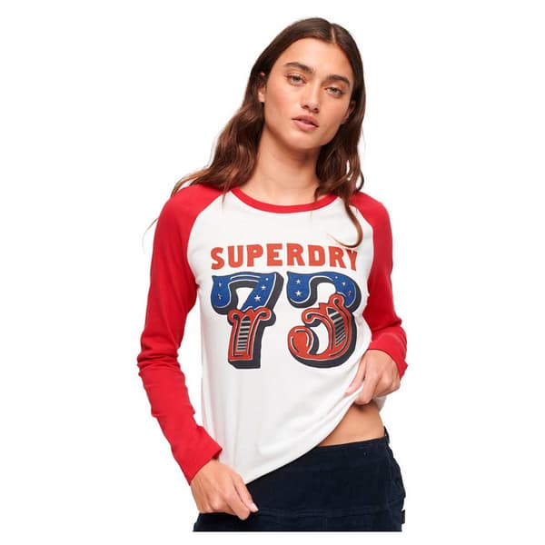 Superdry Pitkähihainen Pyöreä Kaula-aukkoinen T-paita Vintage Americana Punainen XS Nainen