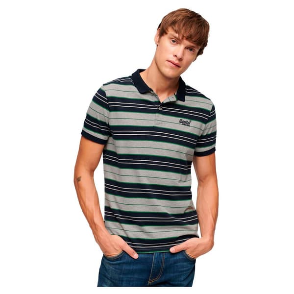 Superdry Kortärmad Piké Jersey Stripe Grå M Man