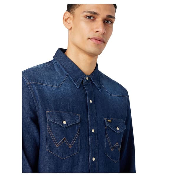 Wrangler Lang ærmet Skjorte 27mw Blå L Mand