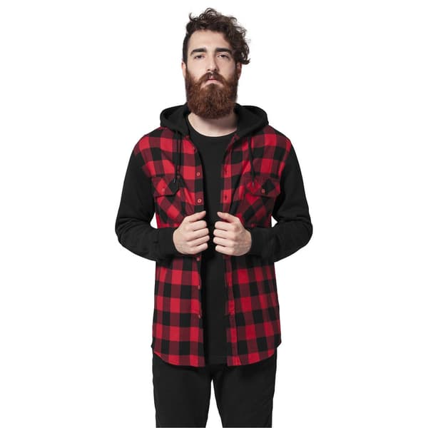 Urban Classics Skjorte Hætte Ed Ærme Flanell Sweat Sort L Mand