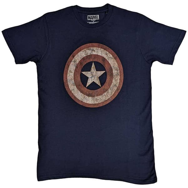 Marvel T Shirt Captain America Embroidered Shield Official Mens Navy