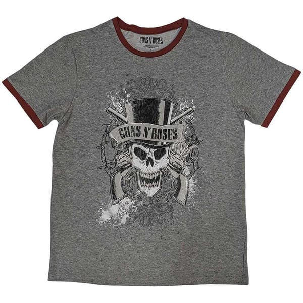 Guns N' Roses Unisex Ringer T-Shirt: Faded Skull (Large)