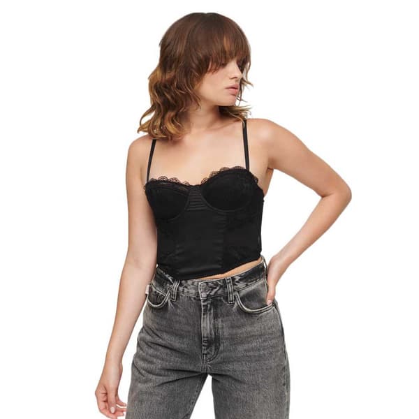 Superdry Ärmlös T-shirt Lace Satin Corset Grå XS Kvinna