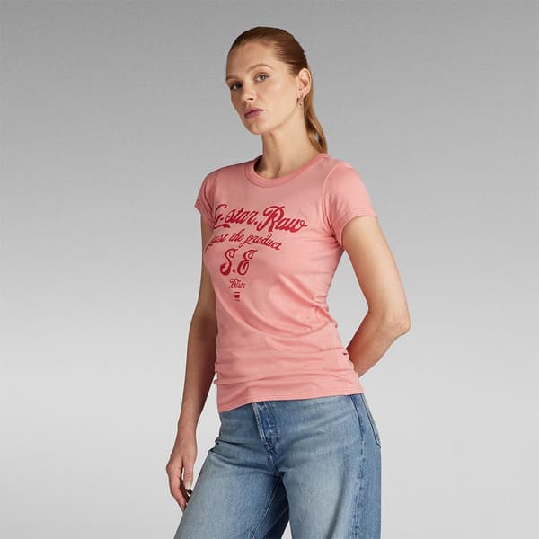 G-star Kortärmad T-shirt Graphic Stm 3 Slim Fit Rosa S Kvinna