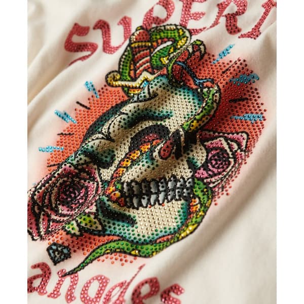 Superdry Kortärmad T-shirt Tattoo Rhinestone Fitted Beige S Kvinna