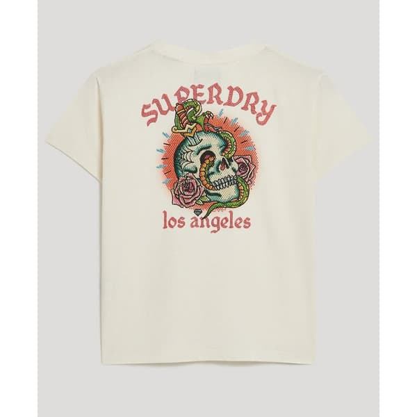Superdry Kortärmad T-shirt Tattoo Rhinestone Fitted Beige S Kvinna