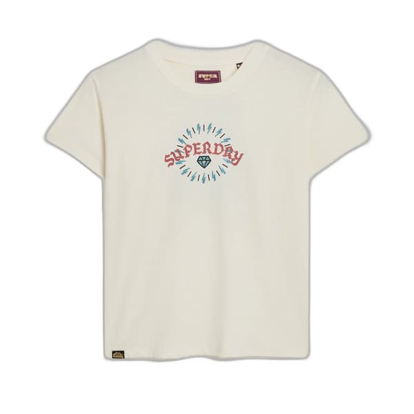 Superdry Kortärmad T-shirt Tattoo Rhinestone Fitted Beige S Kvinna
