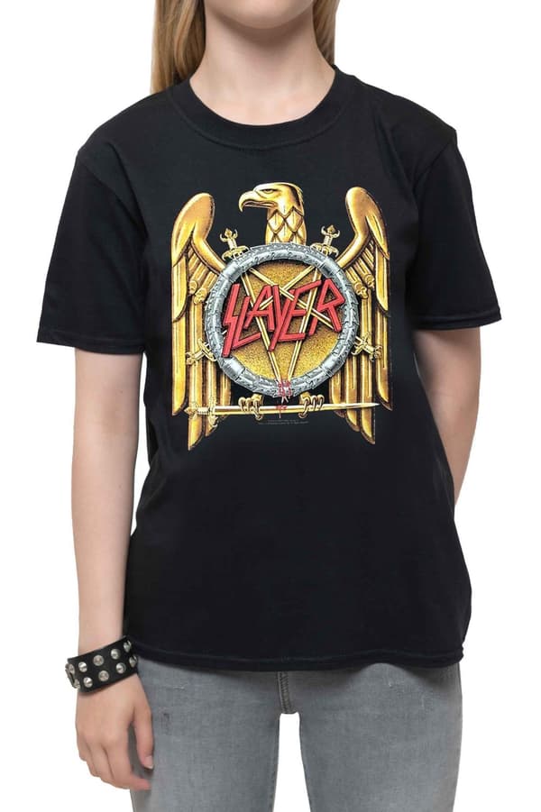 Slayer Kids T Shirt Gold Eagle Band Logo Official Black Ages 5-14 yrs Medium (7/8 Yrs)