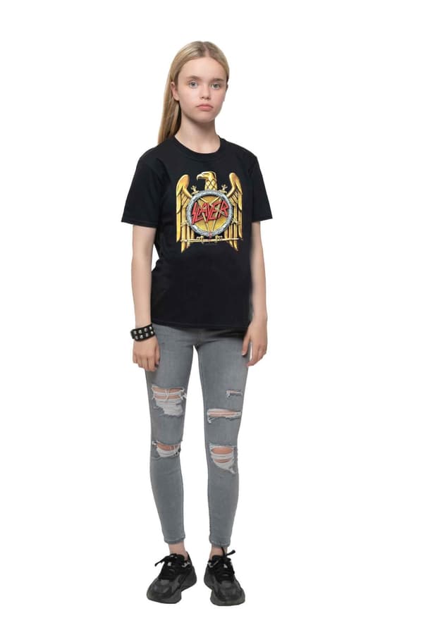 Slayer Kids T Shirt Gold Eagle Band Logo Official Black Ages 5-14 yrs Medium (7/8 Yrs)