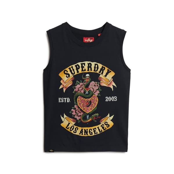Superdry Ärmlös T-shirt Tattoo Rhinestone Tank Flerfärgad S Kvinna