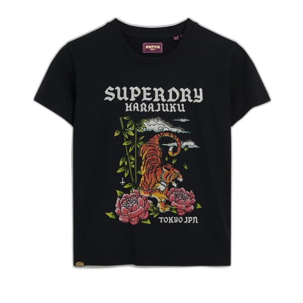 Superdry Kortärmad T-shirt Tattoo Rhinestone Fitted Flerfärgad S Kvinna