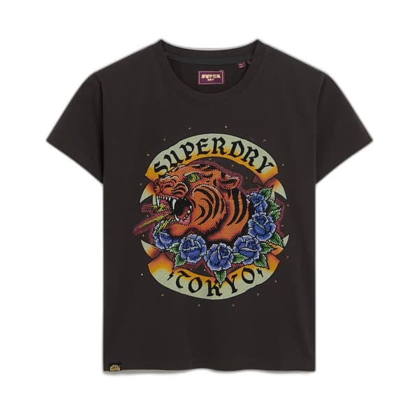 Superdry Kortärmad T-shirt Tattoo Rhinestone Fitted Flerfärgad S Kvinna