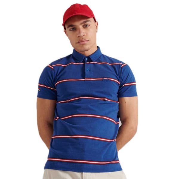 Superdry Kortärmad Pikétröja Academy Stripe Blå M Man
