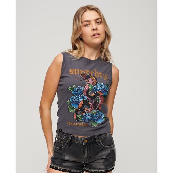 Superdry Ärmlös T-shirt Tattoo Rhinestone Tank Flerfärgad XS Kvinna