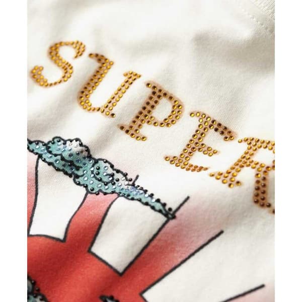Superdry Ärmlös T-shirt Tattoo Rhinestone Tank Vit XS Kvinna