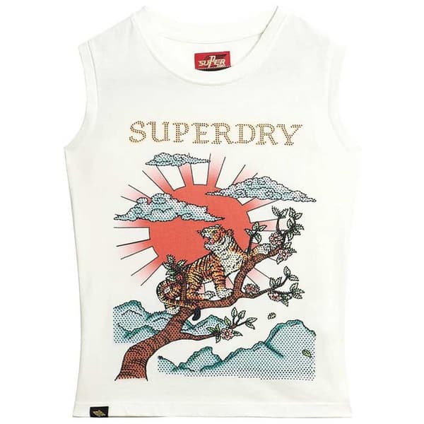 Superdry Ärmlös T-shirt Tattoo Rhinestone Tank Vit XS Kvinna