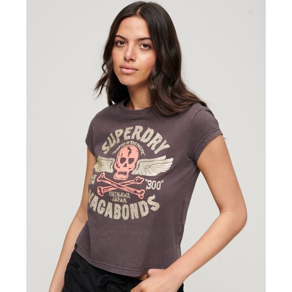 Superdry Kortärmad T-shirt Embellished Poster Cap Slv Svart M Kvinna