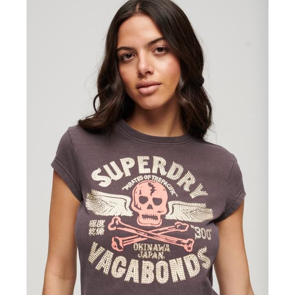 Superdry Kortärmad T-shirt Embellished Poster Cap Slv Svart M Kvinna