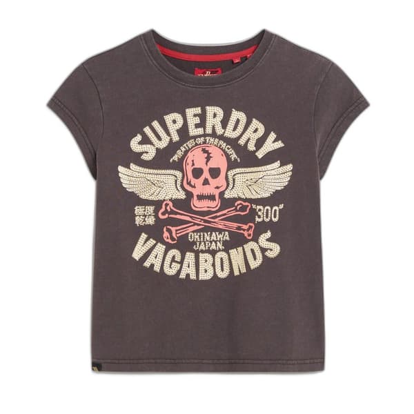 Superdry Kortärmad T-shirt Embellished Poster Cap Slv Svart M Kvinna
