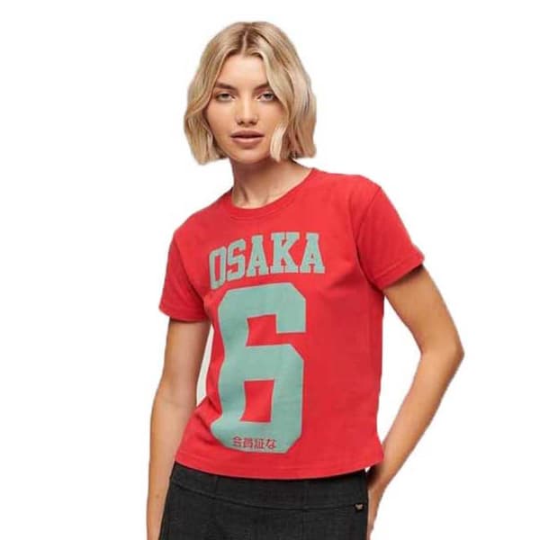 Superdry Kortärmad T-shirt Med Rund Hals Osaka 6 Kiss Print 90´s Röd XS Kvinna