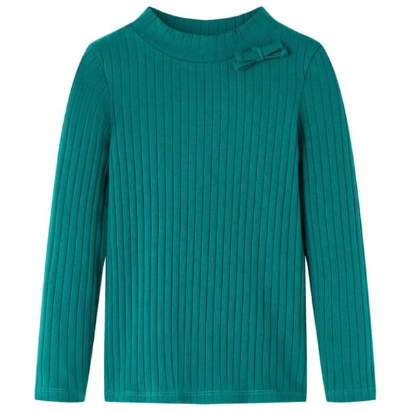 Langærmet T-shirt til børn str. 140 ribstrikket mørkegrøn