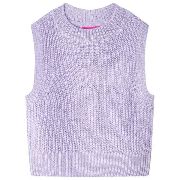 Strikket vest til børn str. 128 strikket lyslilla