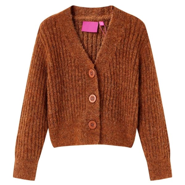 Strikket cardigan til børn str. 92 cognacfarvet