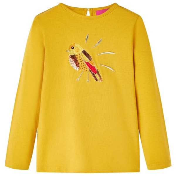 T-shirt med långa ärmar för barn mörk ockra 92